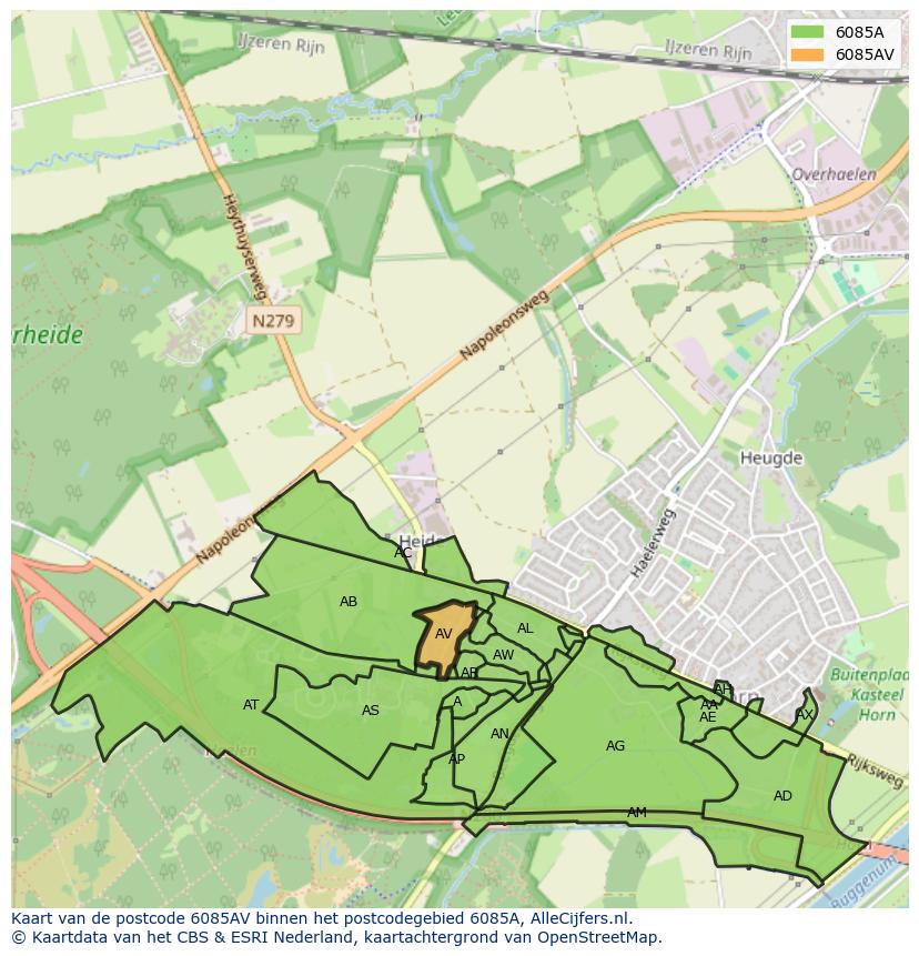 Afbeelding van het postcodegebied 6085 AV op de kaart.