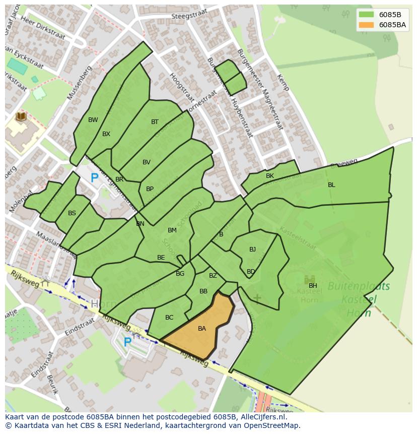 Afbeelding van het postcodegebied 6085 BA op de kaart.