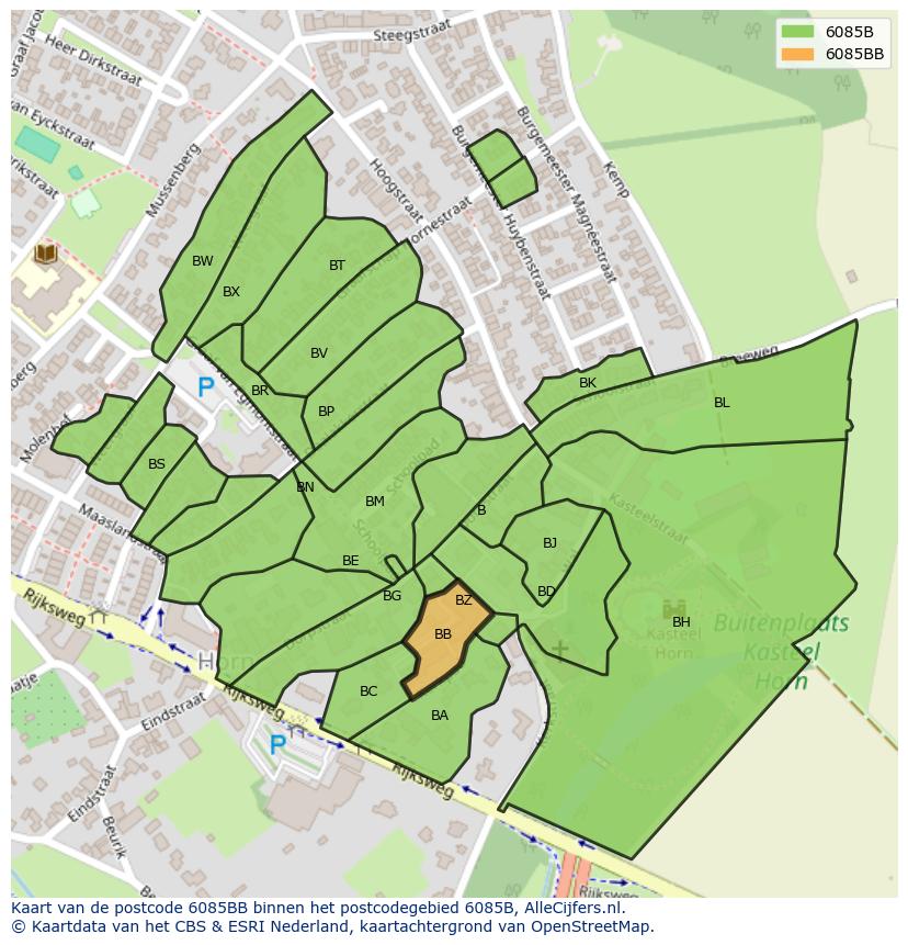 Afbeelding van het postcodegebied 6085 BB op de kaart.