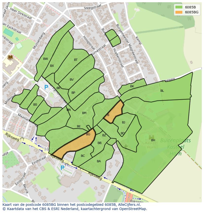 Afbeelding van het postcodegebied 6085 BG op de kaart.