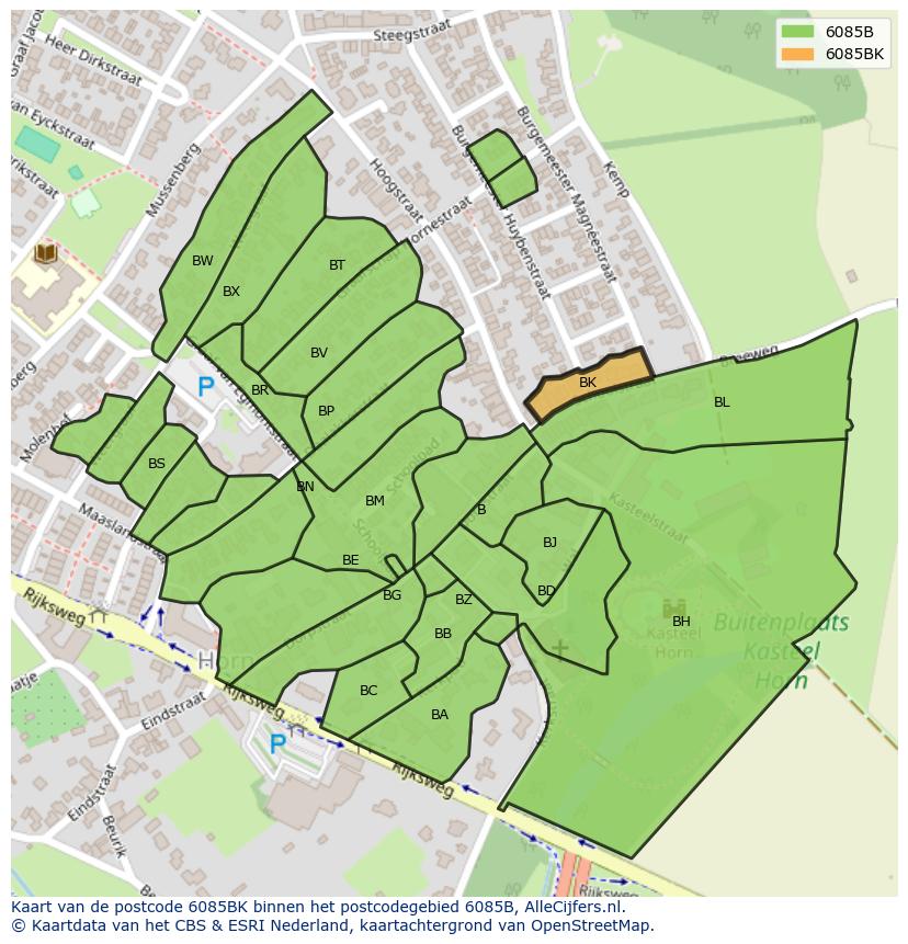 Afbeelding van het postcodegebied 6085 BK op de kaart.