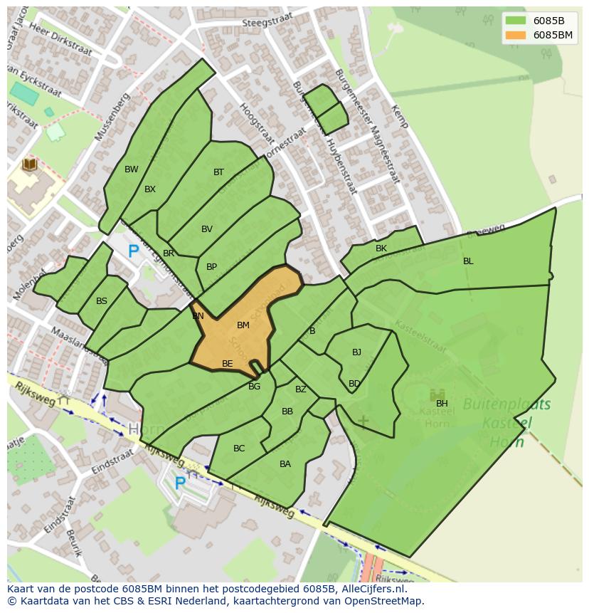 Afbeelding van het postcodegebied 6085 BM op de kaart.