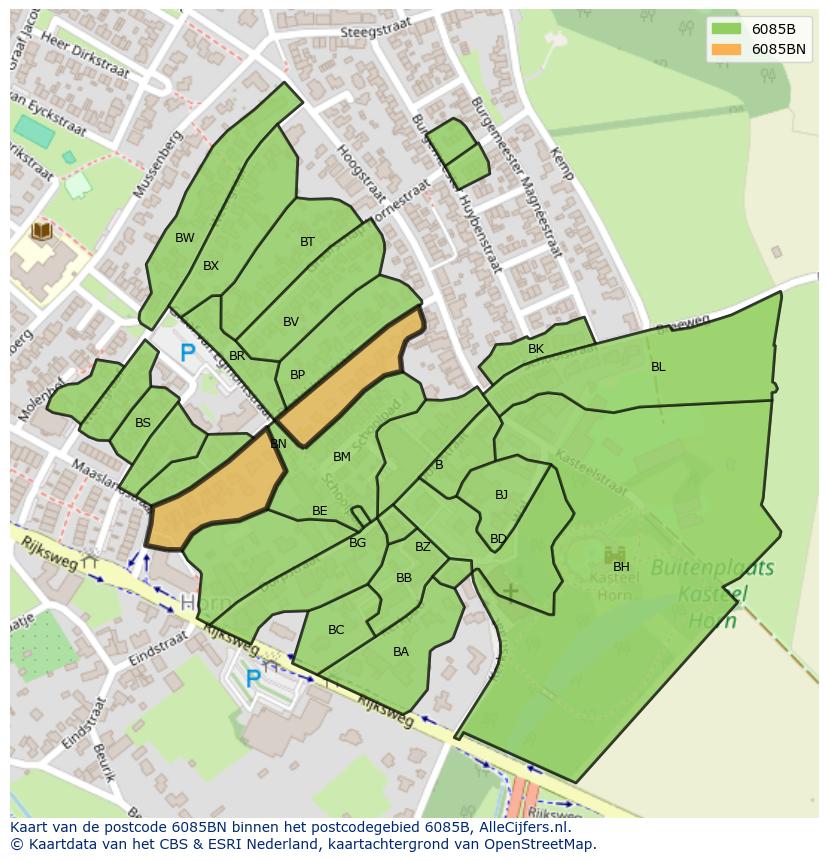 Afbeelding van het postcodegebied 6085 BN op de kaart.