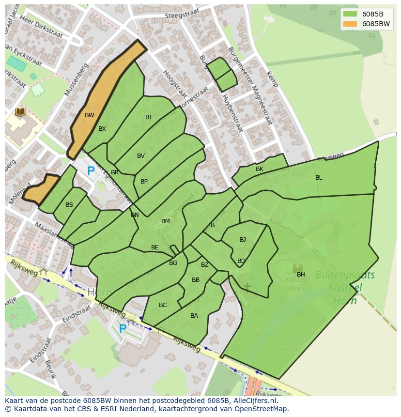 Afbeelding van het postcodegebied 6085 BW op de kaart.
