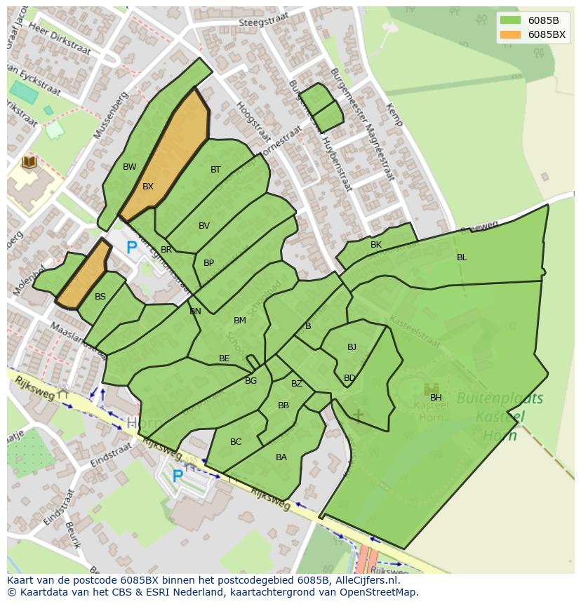 Afbeelding van het postcodegebied 6085 BX op de kaart.