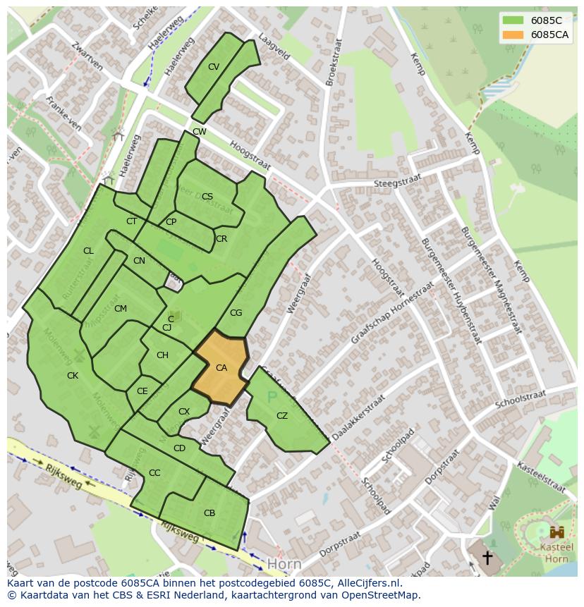Afbeelding van het postcodegebied 6085 CA op de kaart.