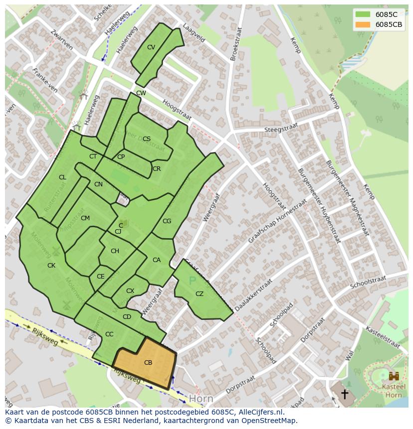 Afbeelding van het postcodegebied 6085 CB op de kaart.