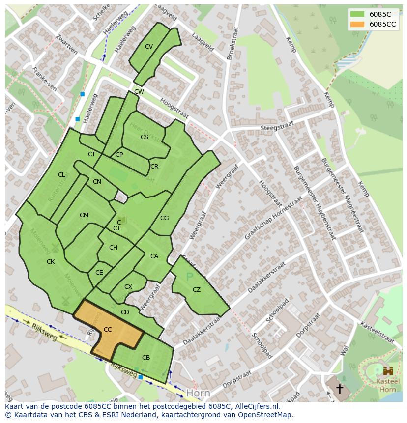 Afbeelding van het postcodegebied 6085 CC op de kaart.