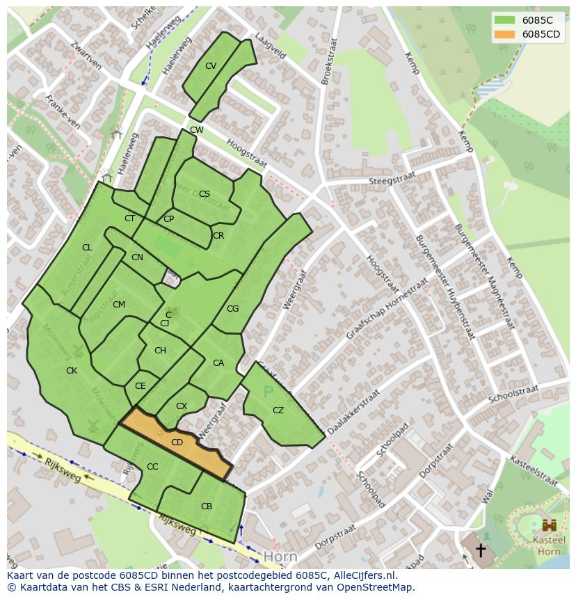 Afbeelding van het postcodegebied 6085 CD op de kaart.