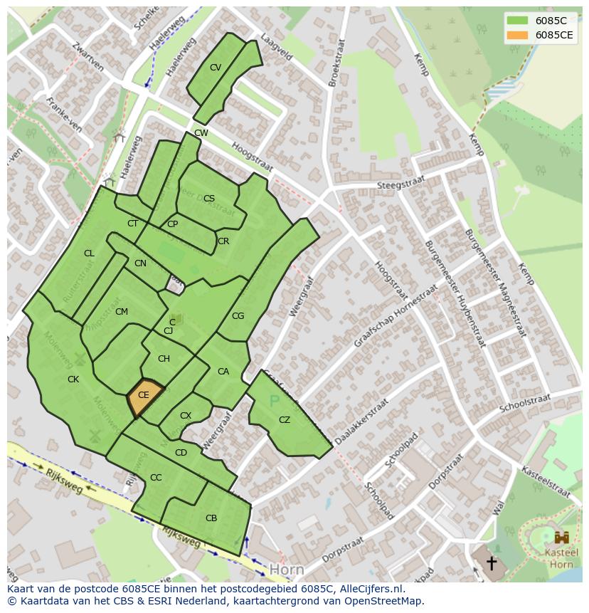 Afbeelding van het postcodegebied 6085 CE op de kaart.