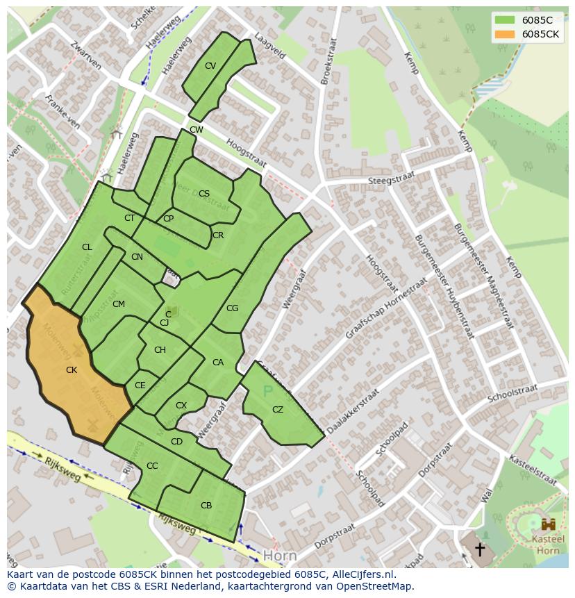 Afbeelding van het postcodegebied 6085 CK op de kaart.