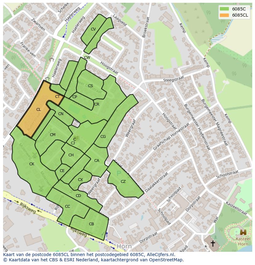 Afbeelding van het postcodegebied 6085 CL op de kaart.