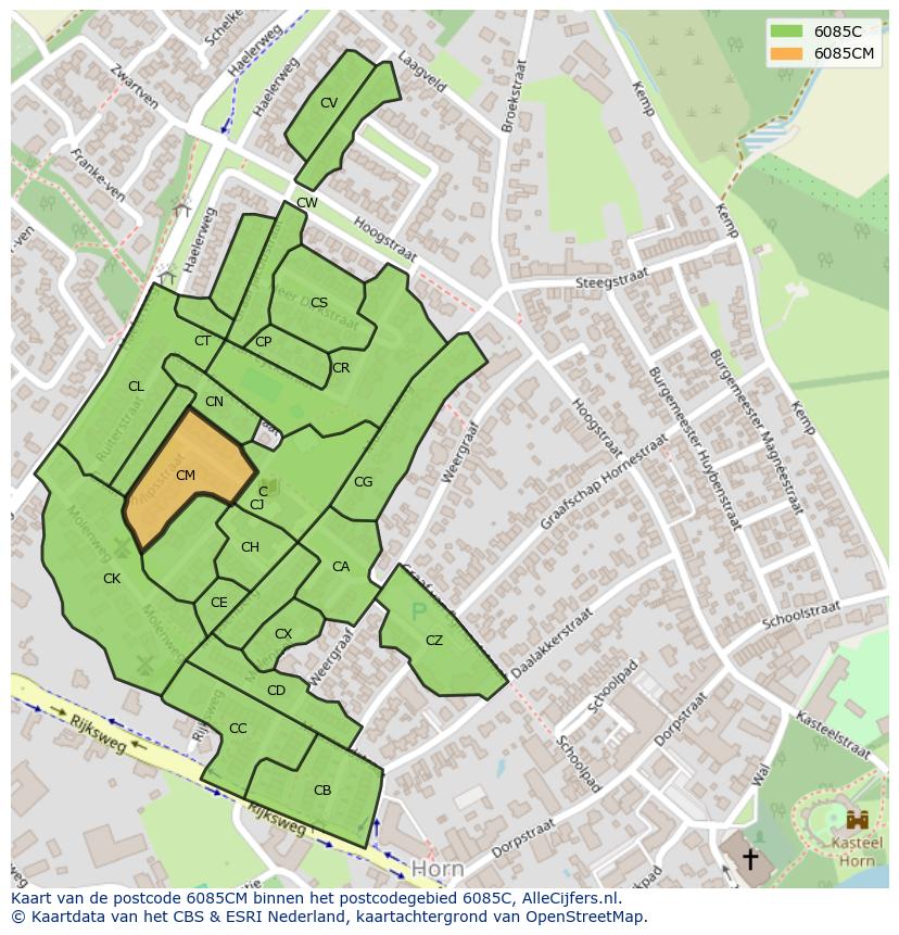 Afbeelding van het postcodegebied 6085 CM op de kaart.
