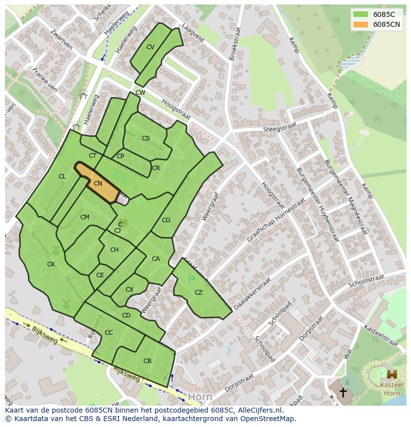 Afbeelding van het postcodegebied 6085 CN op de kaart.