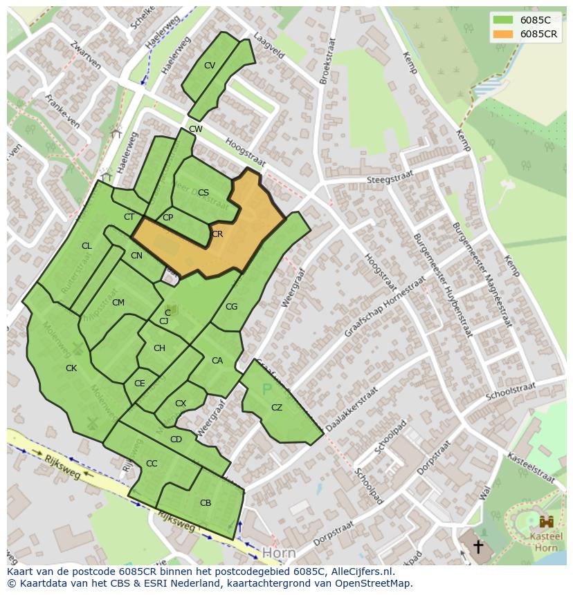 Afbeelding van het postcodegebied 6085 CR op de kaart.