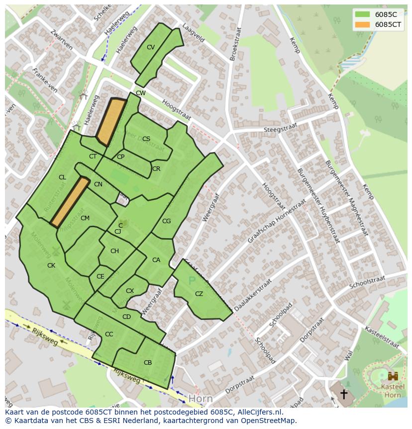 Afbeelding van het postcodegebied 6085 CT op de kaart.