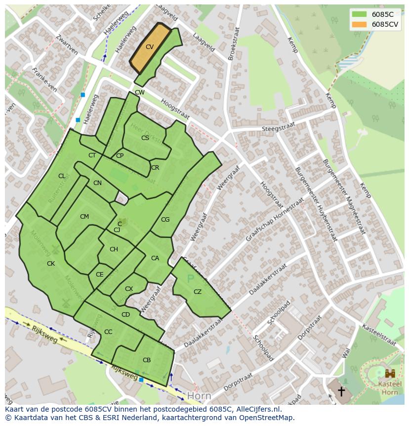 Afbeelding van het postcodegebied 6085 CV op de kaart.