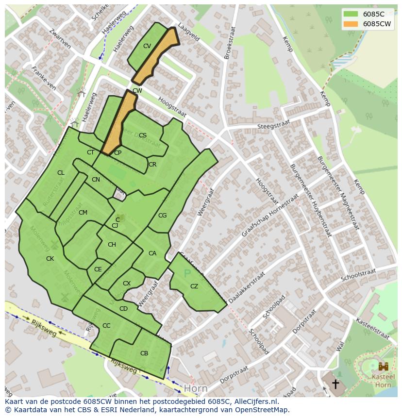 Afbeelding van het postcodegebied 6085 CW op de kaart.