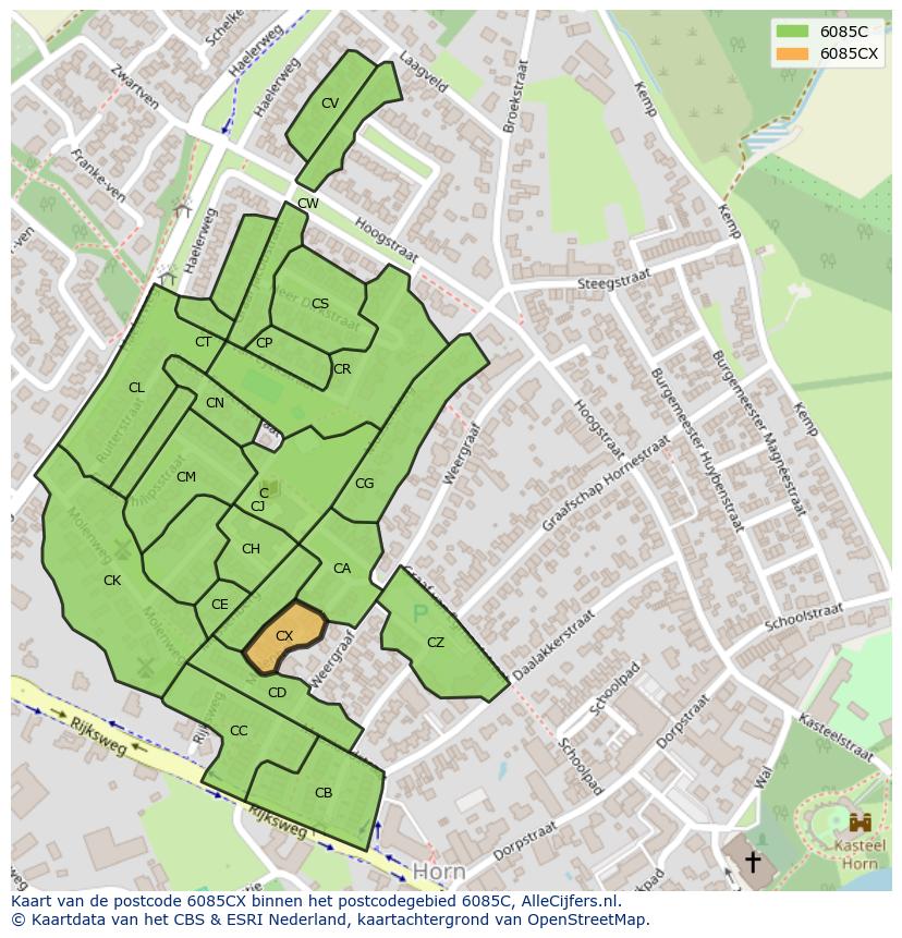 Afbeelding van het postcodegebied 6085 CX op de kaart.