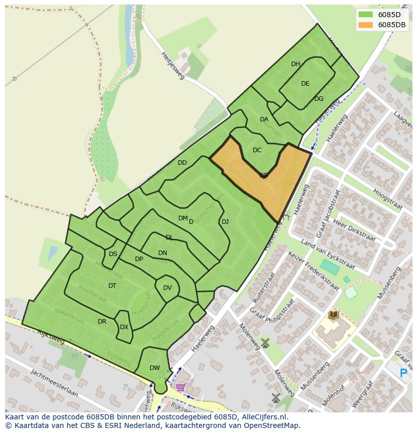 Afbeelding van het postcodegebied 6085 DB op de kaart.
