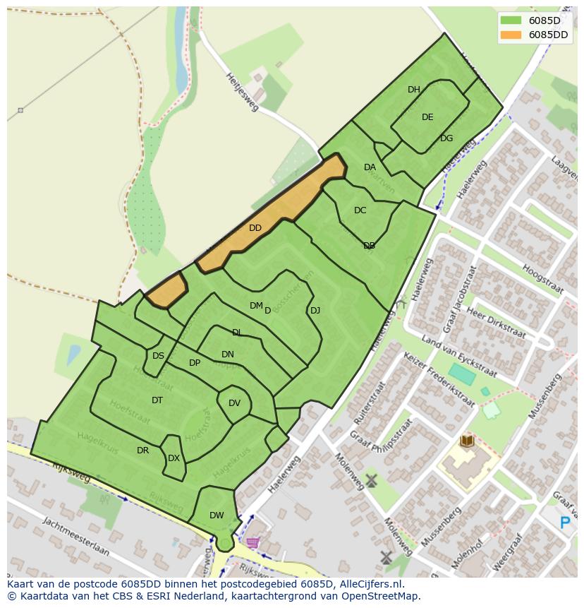 Afbeelding van het postcodegebied 6085 DD op de kaart.
