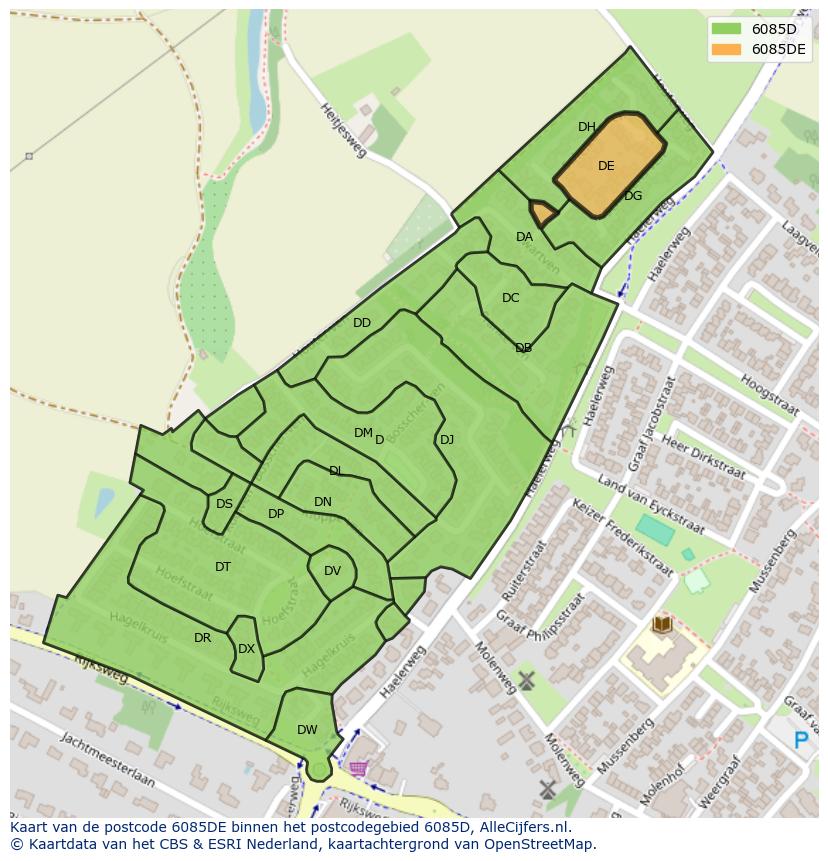 Afbeelding van het postcodegebied 6085 DE op de kaart.