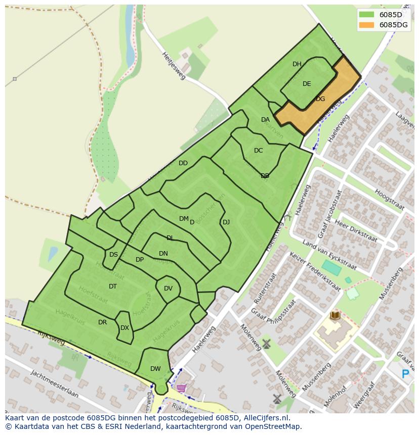 Afbeelding van het postcodegebied 6085 DG op de kaart.