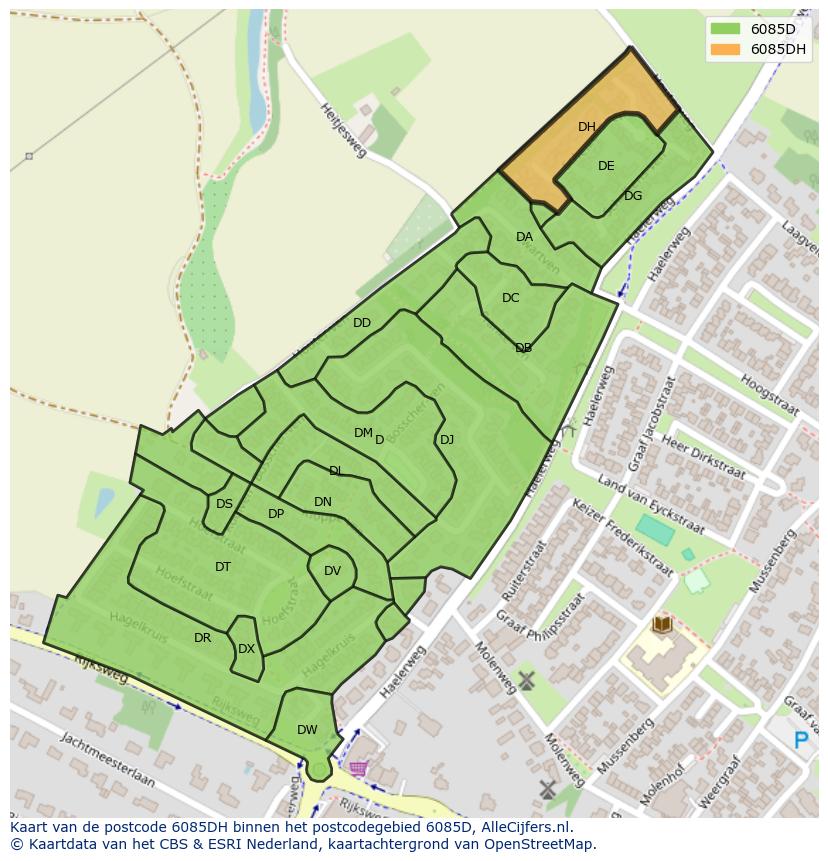 Afbeelding van het postcodegebied 6085 DH op de kaart.