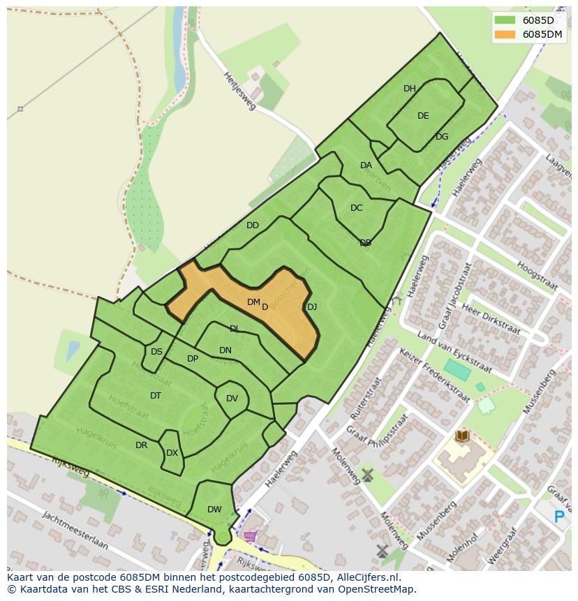 Afbeelding van het postcodegebied 6085 DM op de kaart.