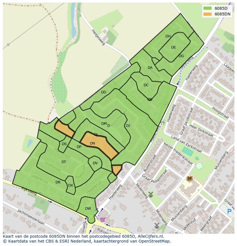 Afbeelding van het postcodegebied 6085 DN op de kaart.