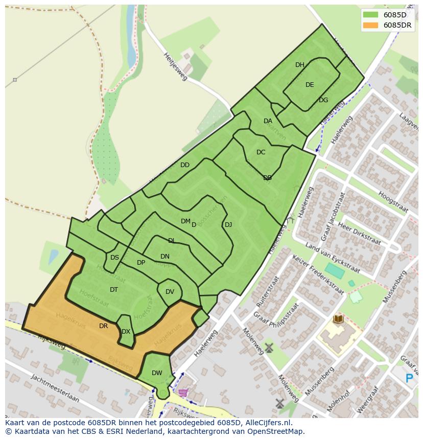 Afbeelding van het postcodegebied 6085 DR op de kaart.