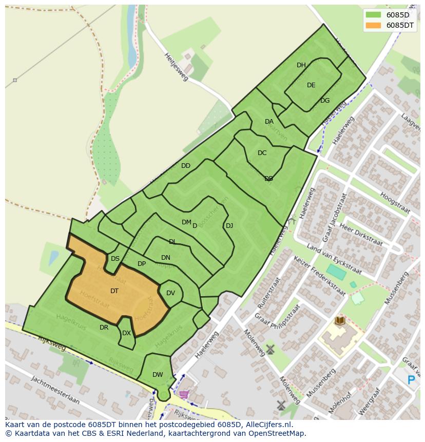 Afbeelding van het postcodegebied 6085 DT op de kaart.