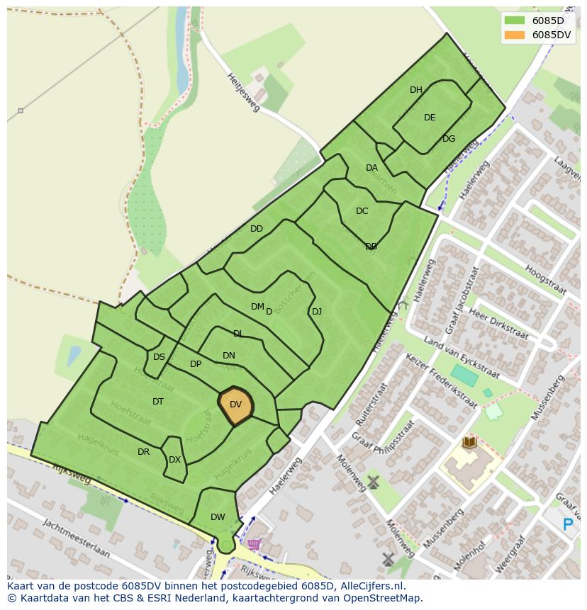 Afbeelding van het postcodegebied 6085 DV op de kaart.