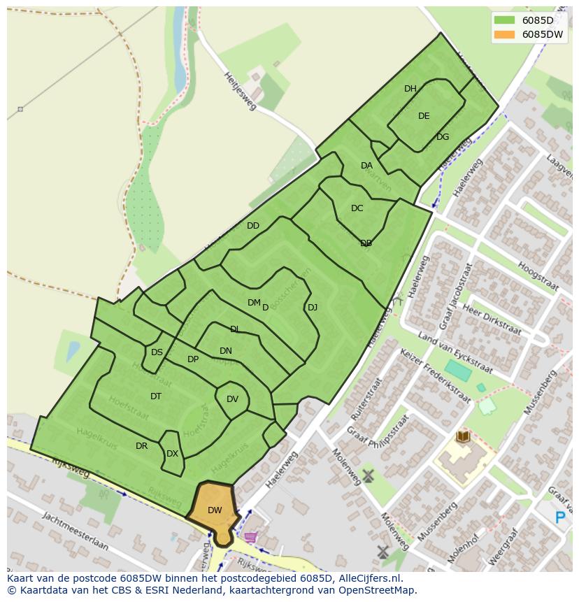 Afbeelding van het postcodegebied 6085 DW op de kaart.