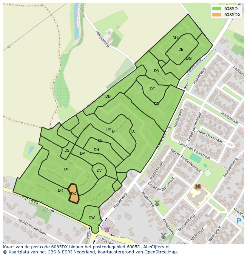 Afbeelding van het postcodegebied 6085 DX op de kaart.