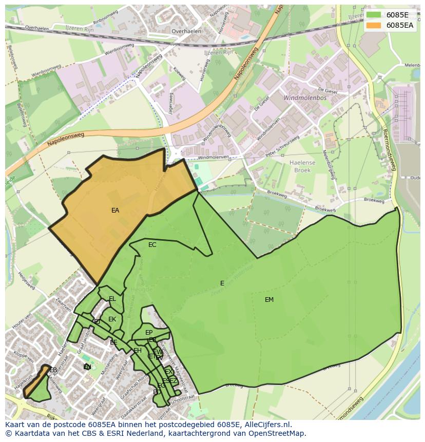 Afbeelding van het postcodegebied 6085 EA op de kaart.
