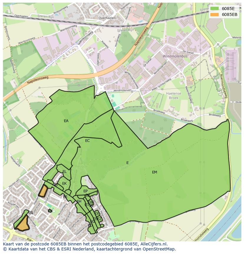 Afbeelding van het postcodegebied 6085 EB op de kaart.