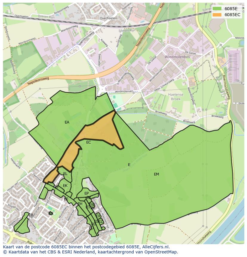 Afbeelding van het postcodegebied 6085 EC op de kaart.