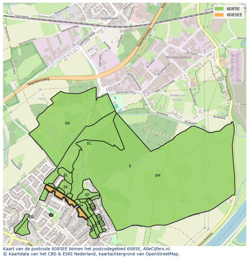 Afbeelding van het postcodegebied 6085 EE op de kaart.