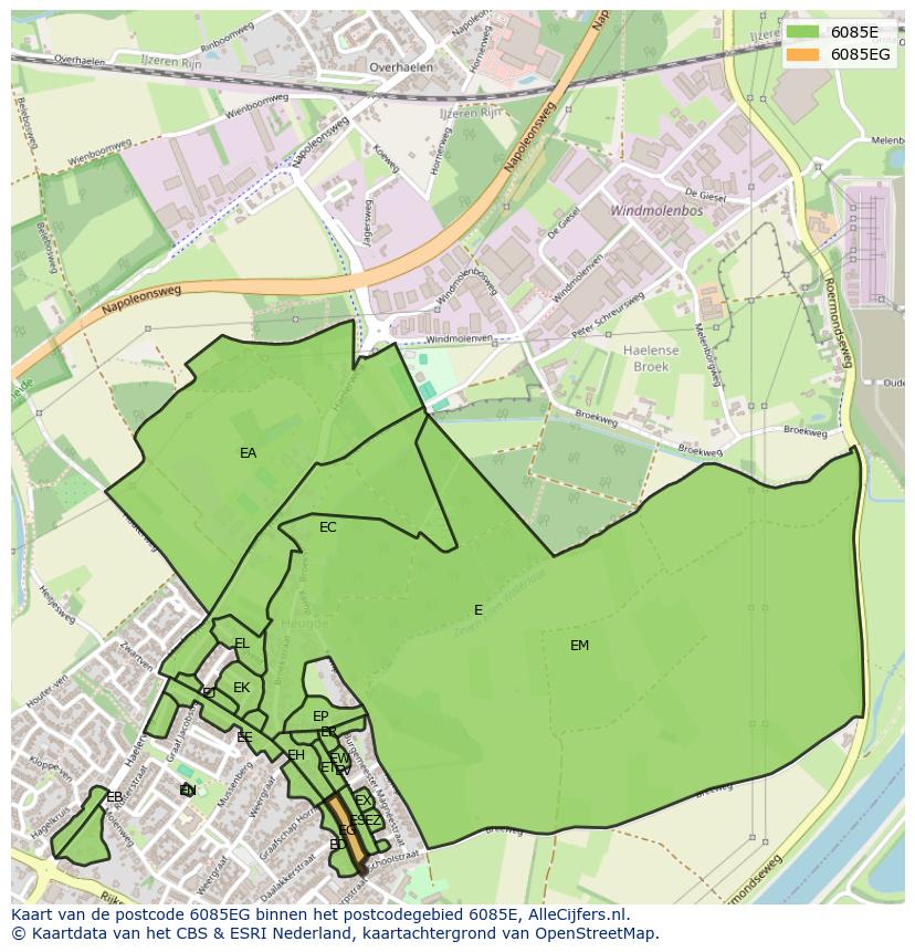 Afbeelding van het postcodegebied 6085 EG op de kaart.