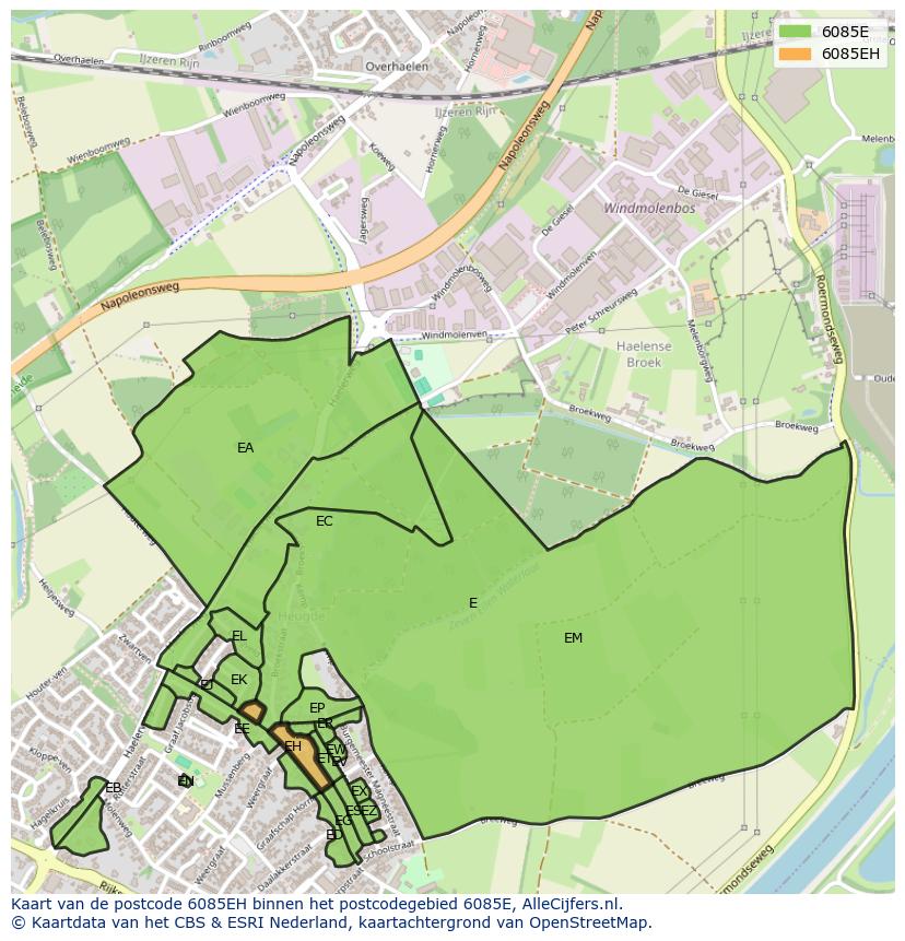 Afbeelding van het postcodegebied 6085 EH op de kaart.