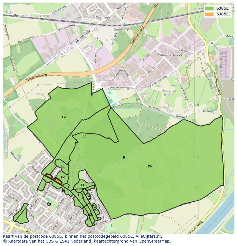 Afbeelding van het postcodegebied 6085 EJ op de kaart.