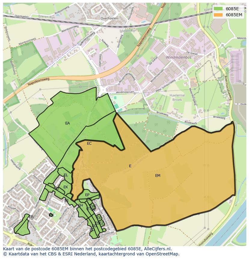 Afbeelding van het postcodegebied 6085 EM op de kaart.