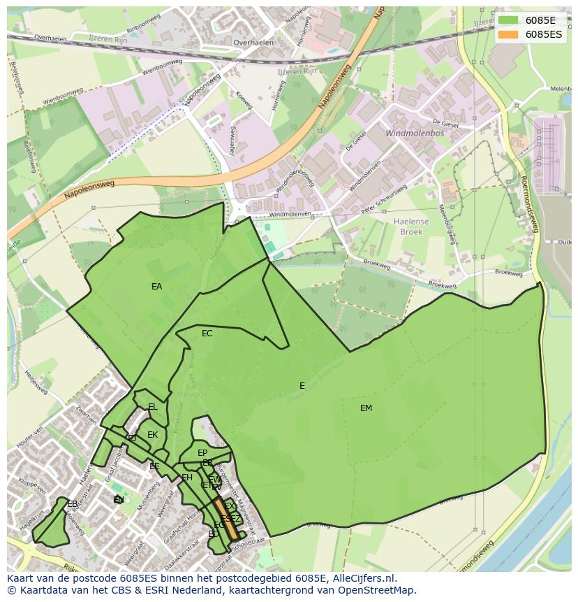 Afbeelding van het postcodegebied 6085 ES op de kaart.