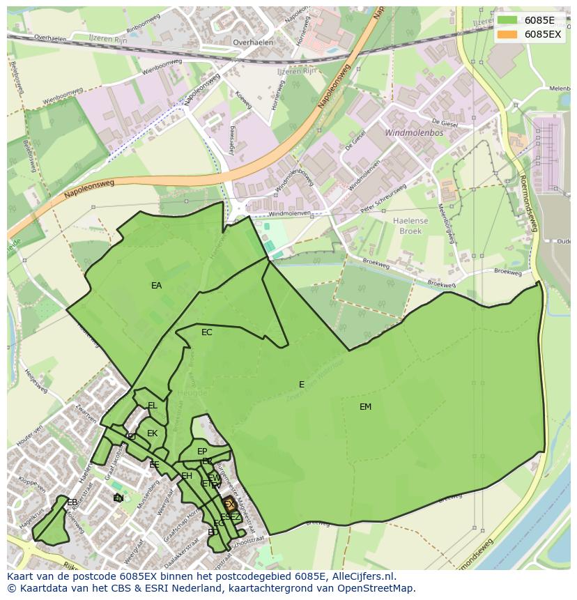 Afbeelding van het postcodegebied 6085 EX op de kaart.
