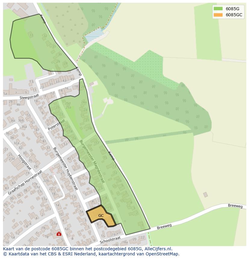 Afbeelding van het postcodegebied 6085 GC op de kaart.