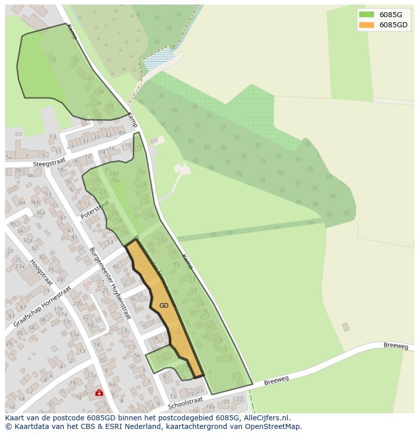 Afbeelding van het postcodegebied 6085 GD op de kaart.
