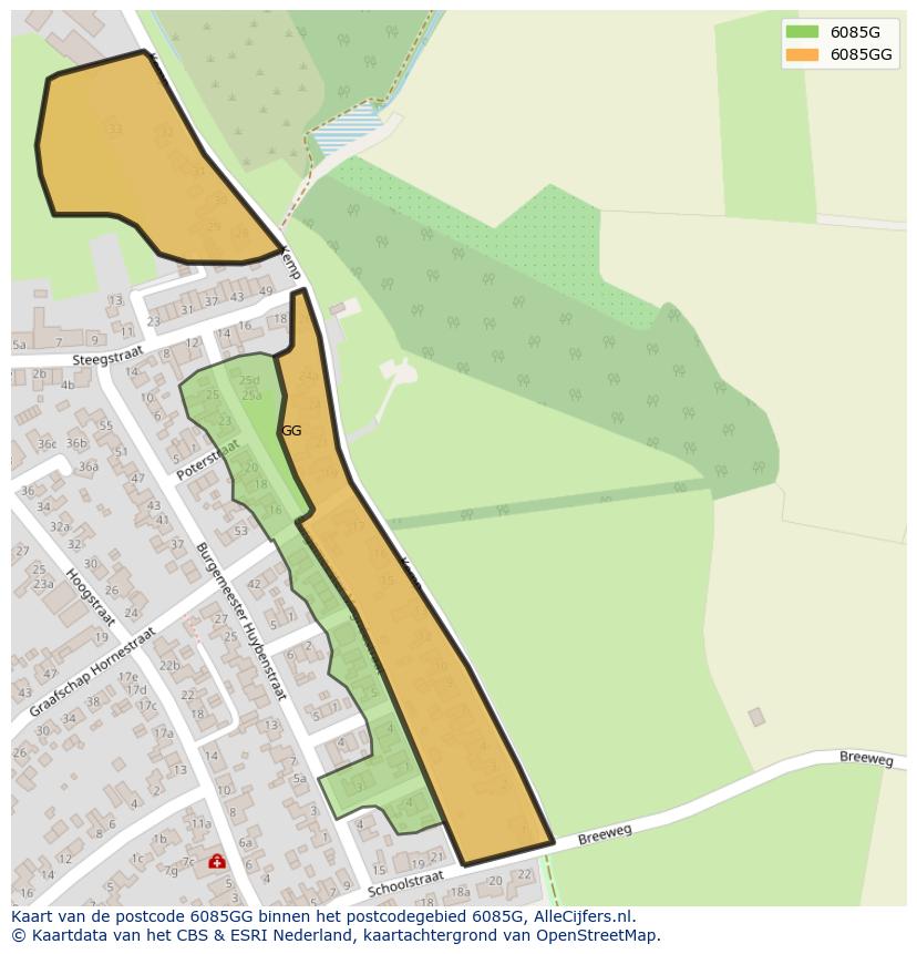 Afbeelding van het postcodegebied 6085 GG op de kaart.