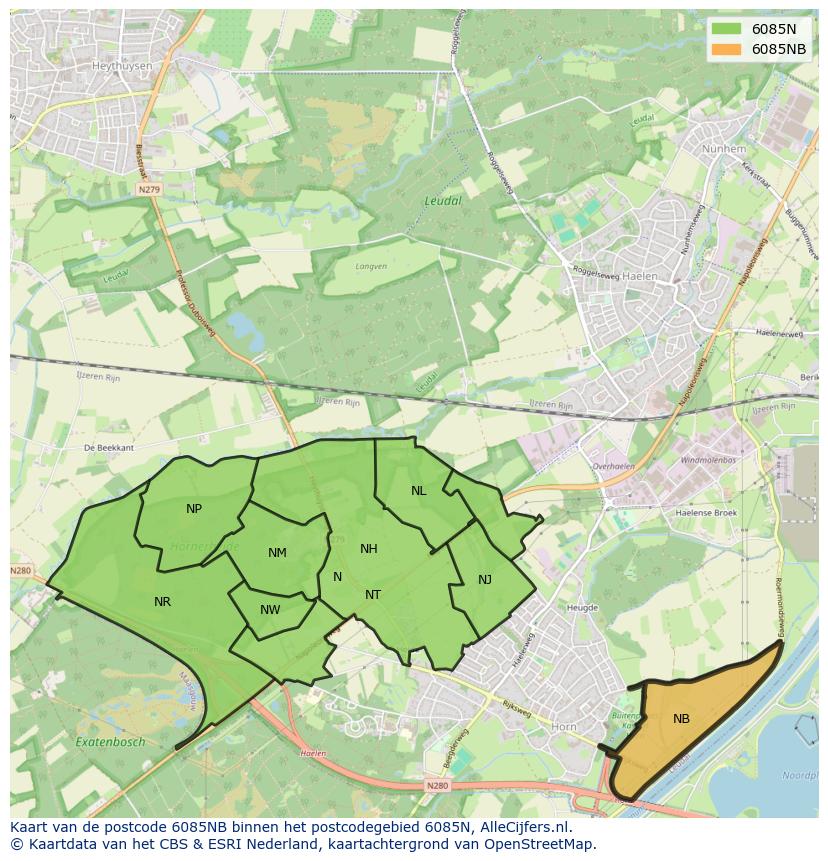 Afbeelding van het postcodegebied 6085 NB op de kaart.