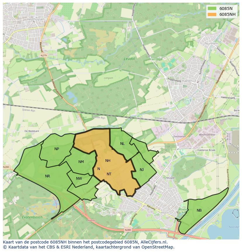 Afbeelding van het postcodegebied 6085 NH op de kaart.